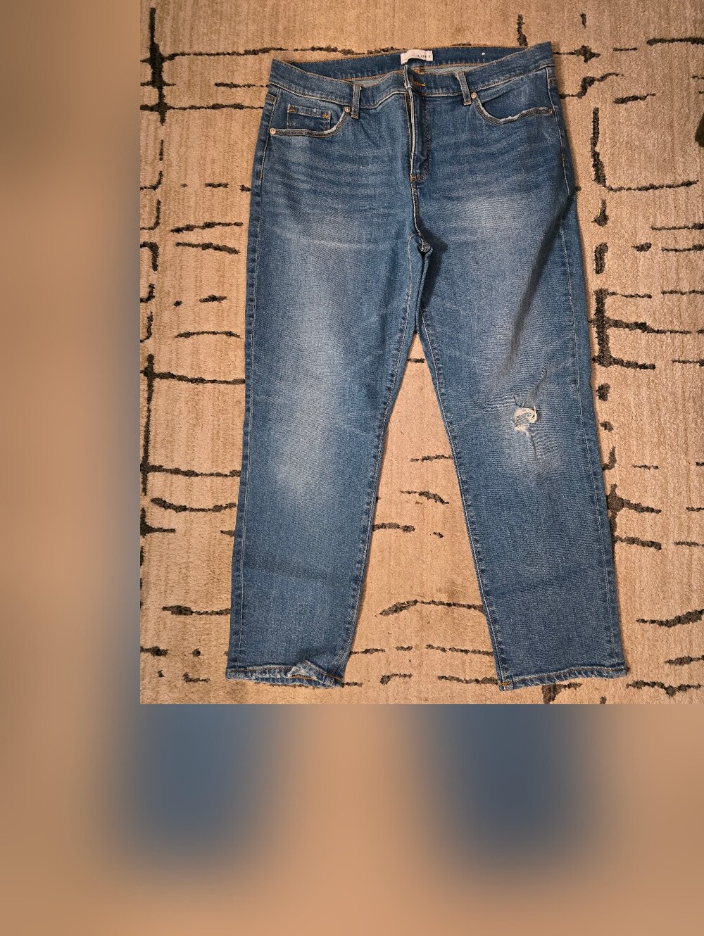 LOFT Medium Blue Skinny Jeans with Distressed Knee